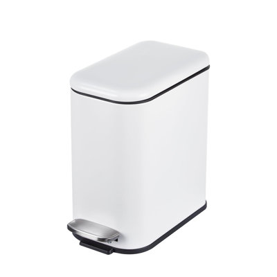 Poubelle mince en acier inoxydable 1,3 gallon, poubelle à fermeture en douceur, couvercle anti-odeurs, seau amovible pour salle de bain / bureau