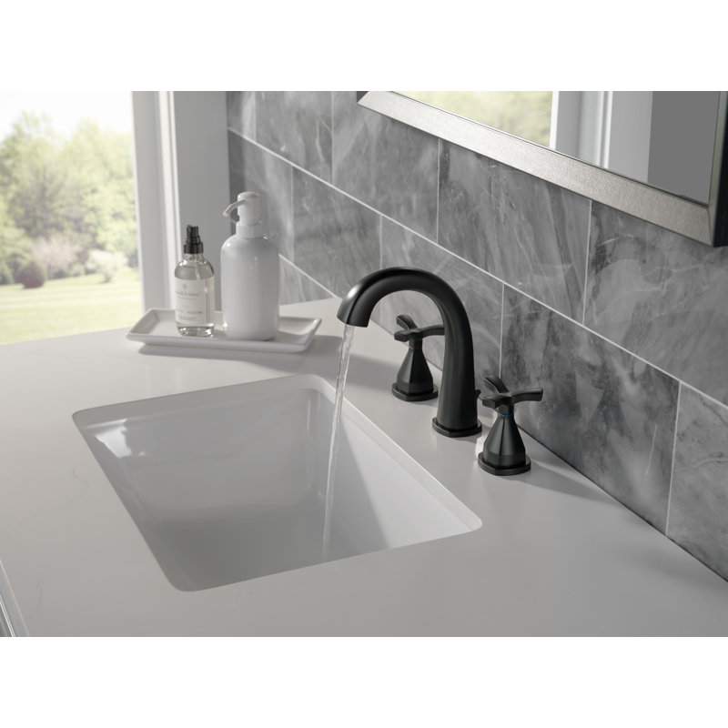 Stryke Widespread Bathroom Faucet with Drain Assembly and DIAMOND™ Seal Technology, Matte Black, Cross Handle