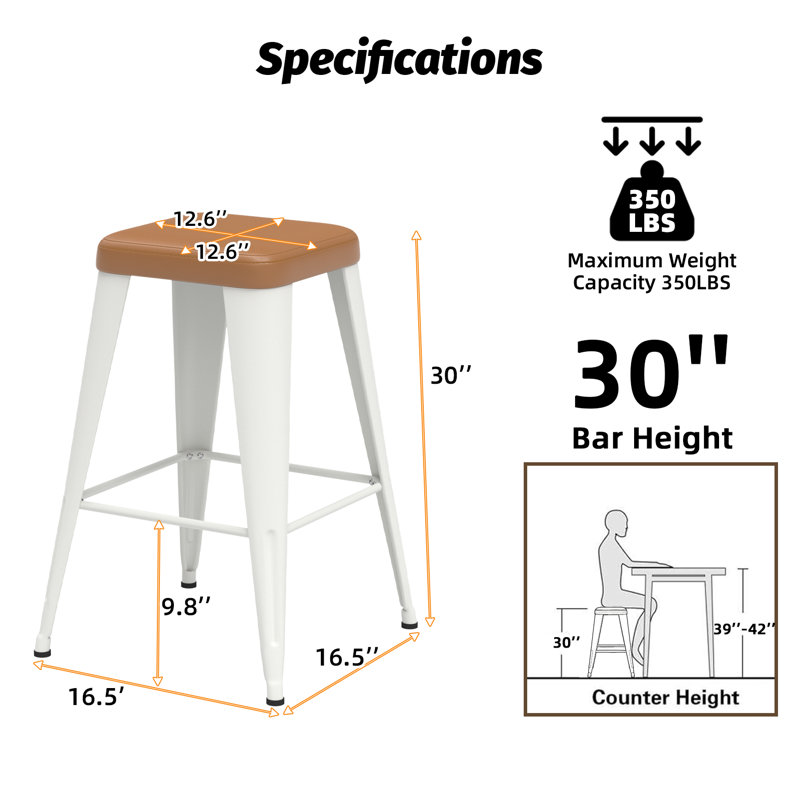Upholstered Seat Stools with Metal Frame, Walnut, Bar Stool (30" Seat Height), 4