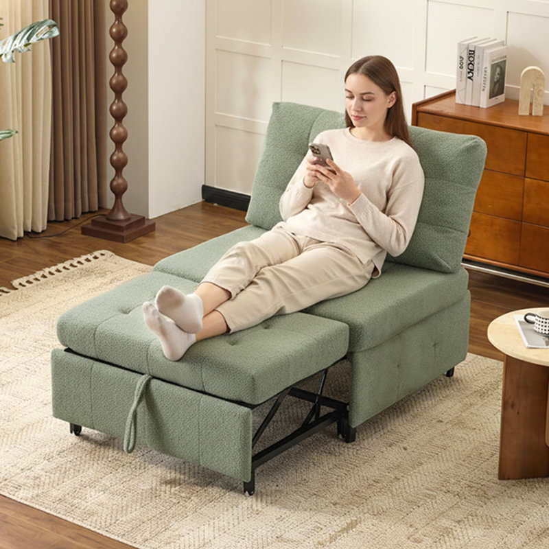 Teddy Fleece Armless Pull Out Sofa Sleeper Chair Pull Out Sofa Bed Space-Saving For Small Spaces, Green