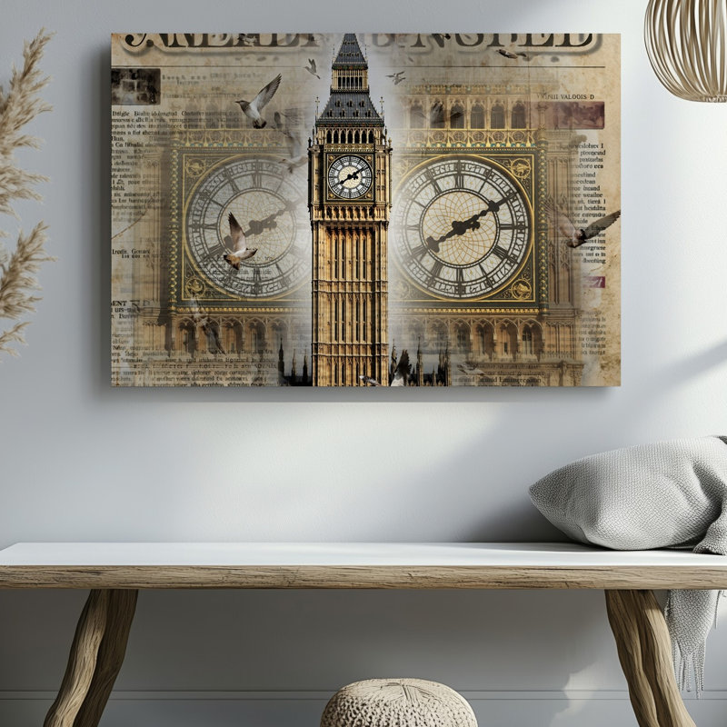 Toile, "Art An Collage Artistique", avec une tour d'horloge inspirée de Londres par Iconic Big Ben, H 16 po x l 20 po
