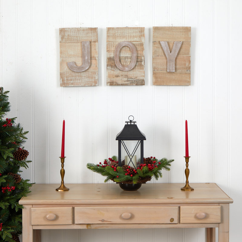 Rustic Joy Wall Art Decor in Mango Wood