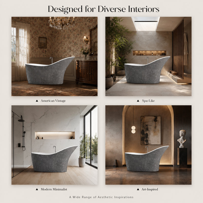 67.3 in. L Freestanding Soaking Tub, Gray/White