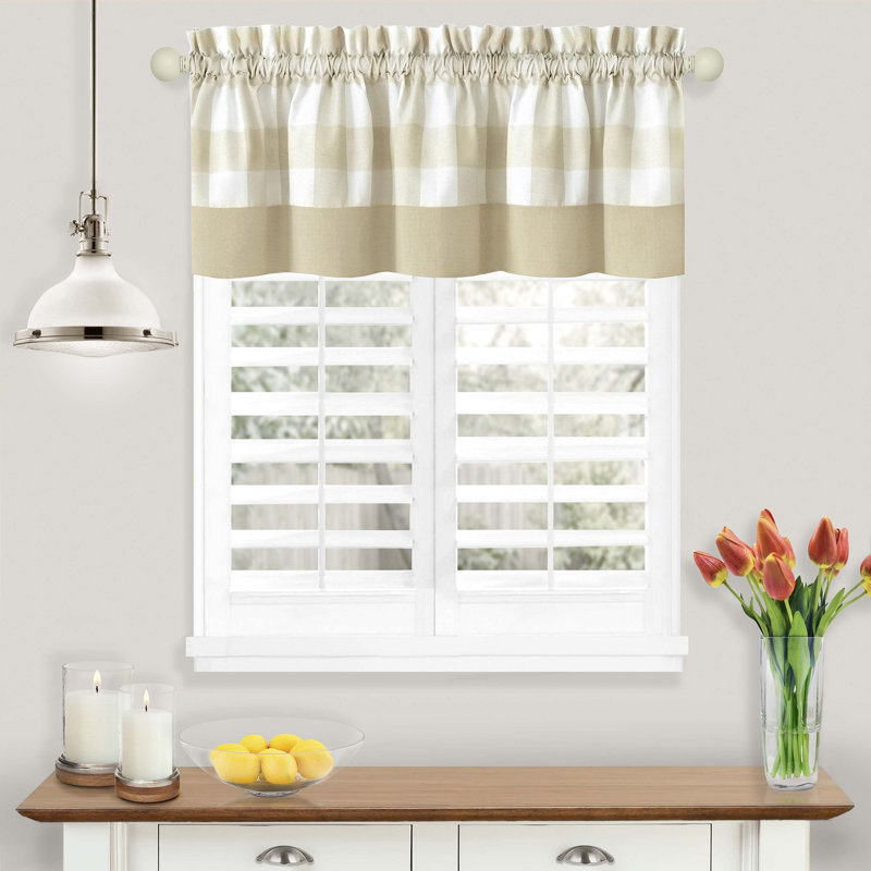 Anthe Gingham Tailored Kitchen Curtain, 14" H x 58" W, Tan
