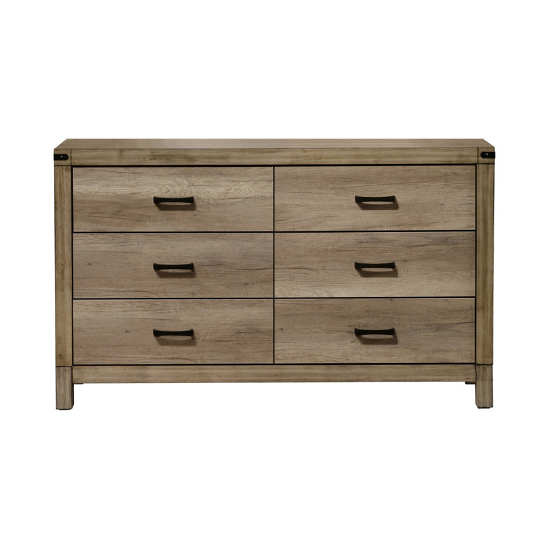 Mobilier rustique 1 pièce à 6 tiroirs pour chambre à coucher en bois massif brun