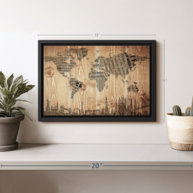 " Newspaper Landmark World Map Canvas Print ", 9" H x 13" W
