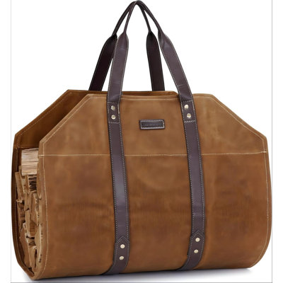 16oz Waxed Canvas Firewood Tote – Heavy Duty, Double Reinforced Straps for Camping & Fireplace