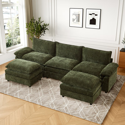 Canapé 113,58 "en chenille rembourré, canapé Cloud avec 2 repose-pieds