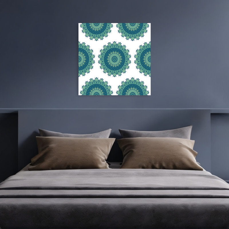 Ornement de mandalas sarcelle abstraits, nature élégante et tranquille, art mural, 36" H x 36" W