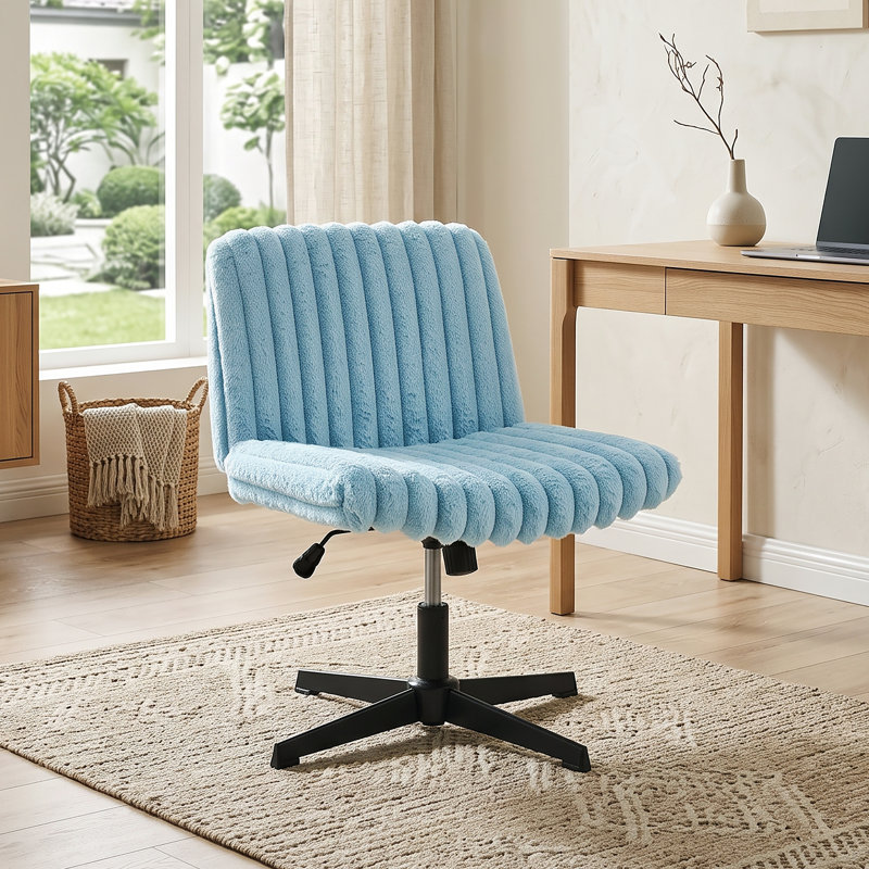 Chaise de bureau pivotante ajustable Blynn à assise large, chaise de coiffeuse, Blue