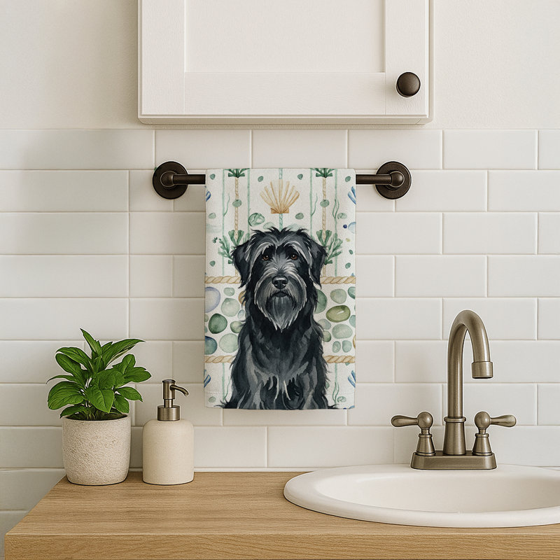 Black Briard Coastal Sea Glass Kitchen Towel, Black Briard