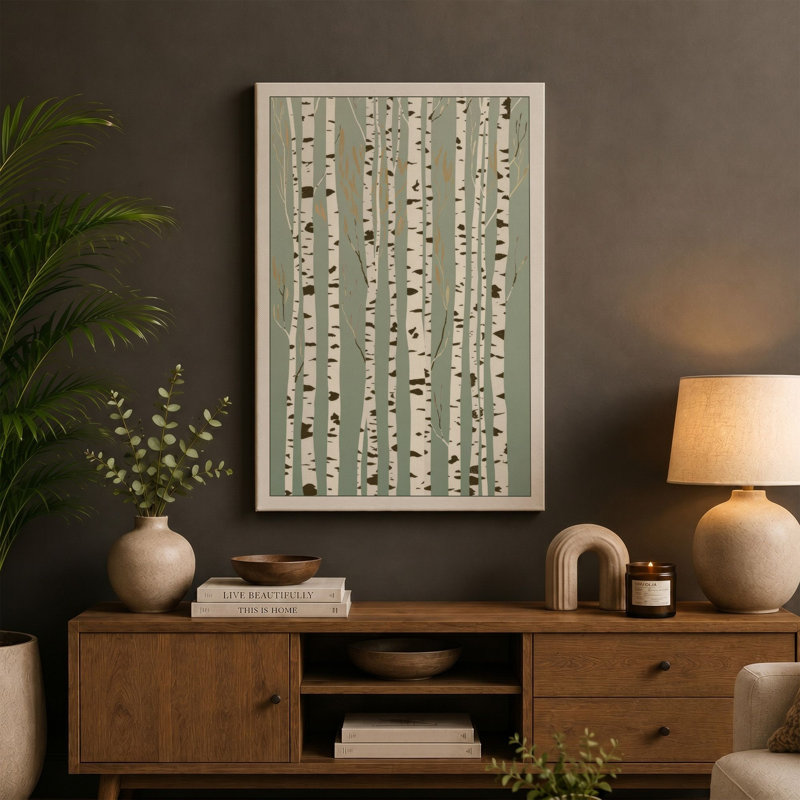 Birch Forest Scandinavian - Wrapped Canvas, 36x24 - 91.4 x 61.0 cm, Terracotta Border
