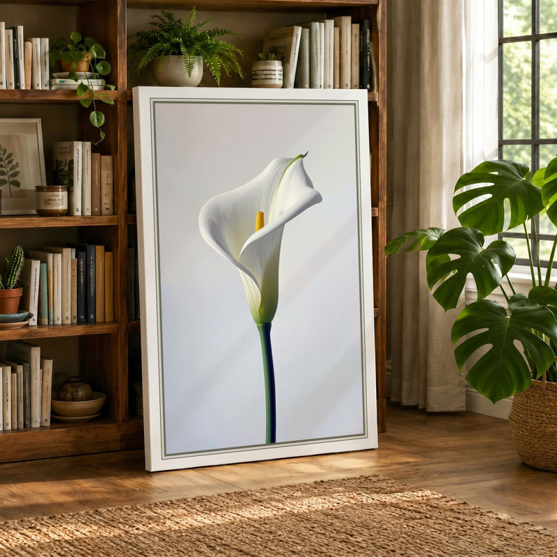 Single Calla Lily Botanical - Wrapped Canvas, 36x24 - 91.4 x 61.0 cm, Black Border