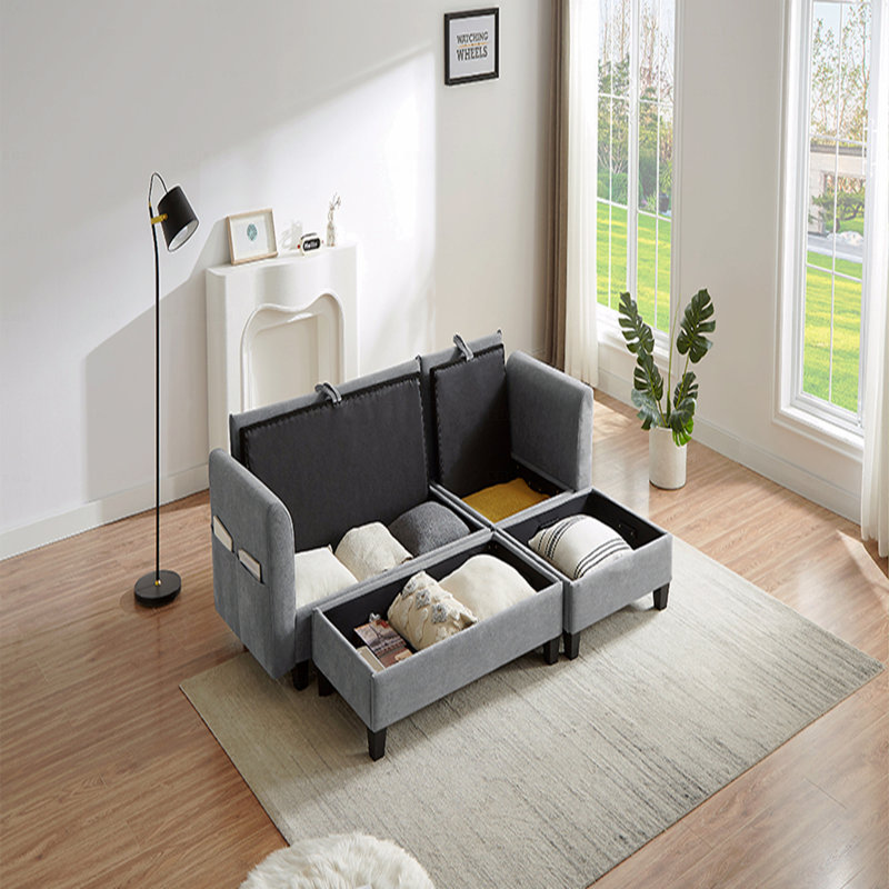 Canapé modulaire Basic, canapé en L de 83 po avec beaucoup d'espace de rangement, repose-pieds mobile et six coussins décoratifs