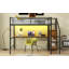 Lit mezzanine double en métal avec bureau, escalier de rangement, petite armoire et lumière DEL, noir-2027155755