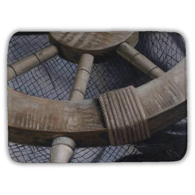 Helm on a fishing net closeup Bath Mat with Non-Slip Backing - Quick Dry Memory Foam Bathroom Rug - Absorbent - Modern Plush Spa-Style - Machine Washable