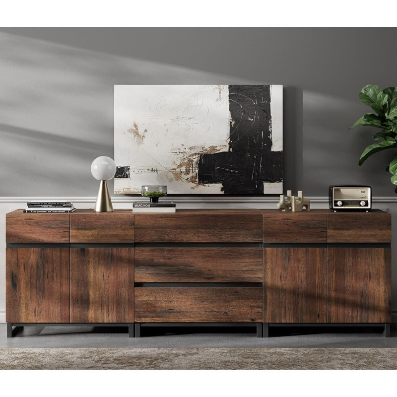 Modern TV Stand And Coffee Table Set Of 2, TV Stand For Tvs Up To 110 Inch,Entertainment Centre With Metal Base, Square Centre Table With Tempered Glass And 4 Storage Drawers For Living Room