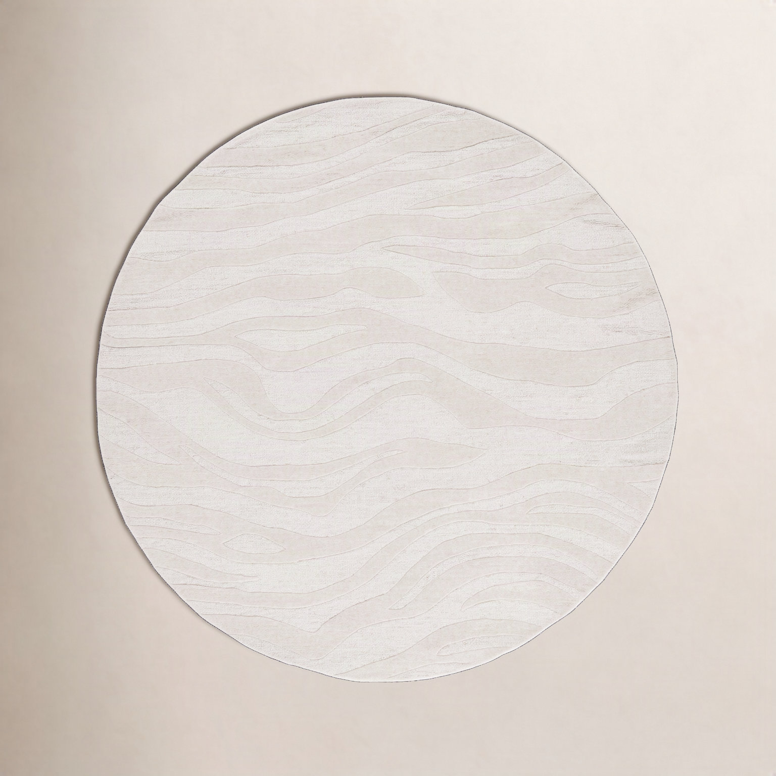 Burleson Ivory Hand-Tufted Abstract Wool Rug, Round 6'