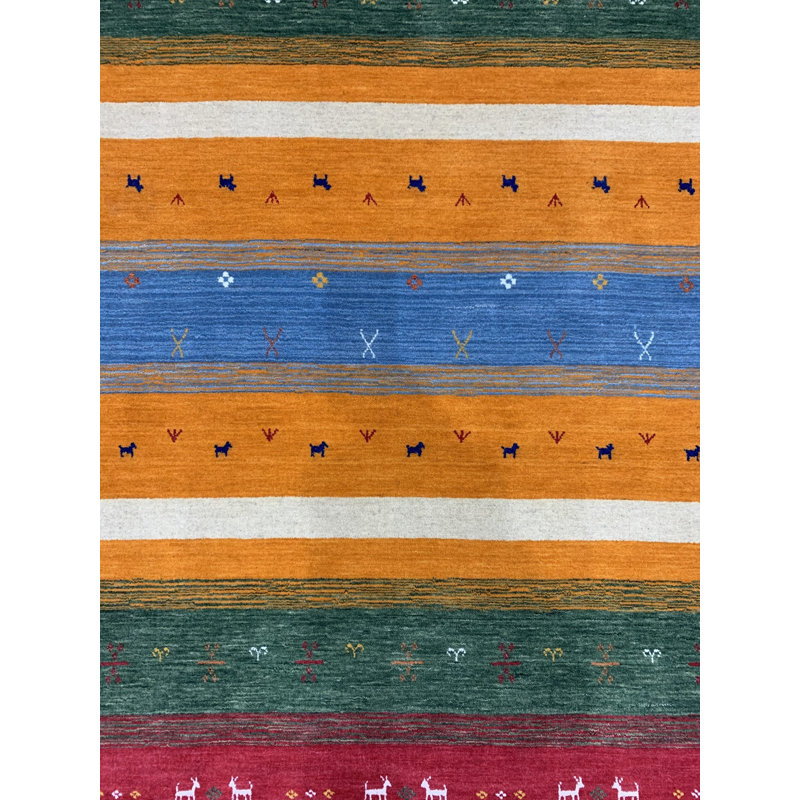 Multicolor Hand-Knotted Wool Stylized Animal Motifs Geometric Modern Contemporary Carpet Rug, 8' x 10'