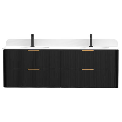 Meuble-lavabo cannelé avec lavabo intégré et grand espace de rangement