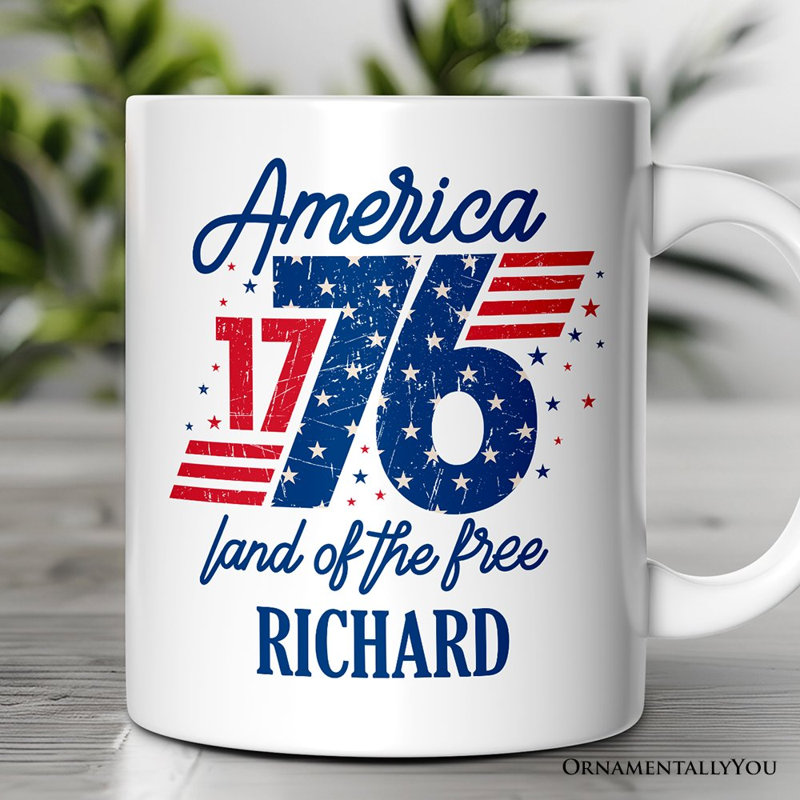 Tasse America 1776 Land of the Free, cadeau rétro du 4 juillet avec nom personnalisé