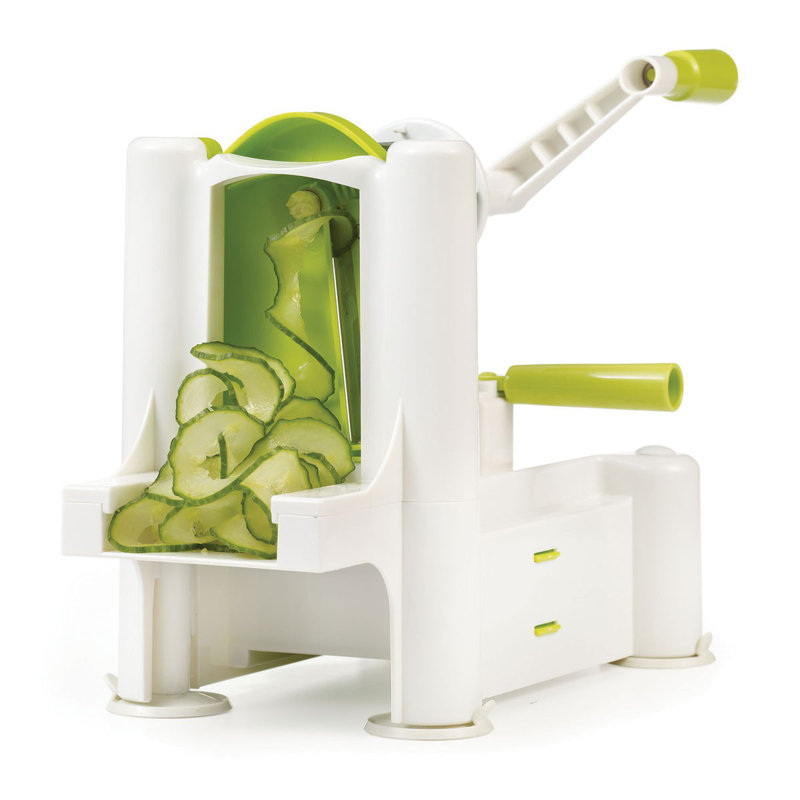 White and Green Manual Spiral Vegetable Cutter with Suction Grip Feet