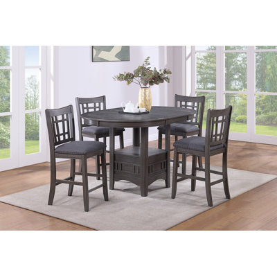 Round Counter Height Dining Set Solid Wood 42 x 42 in 5 Piece Set Gray Modern Style