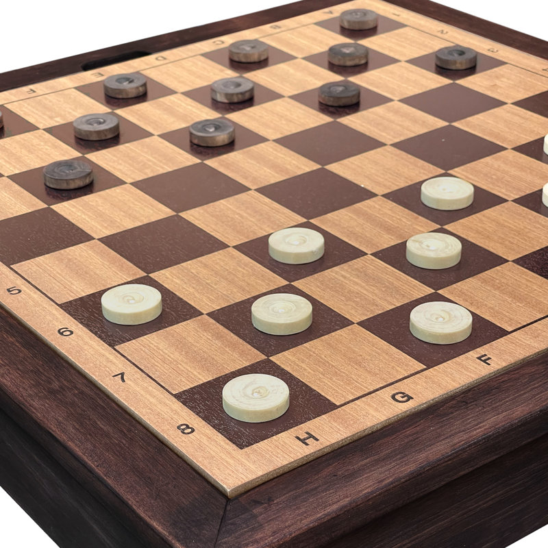 Wooden Chess Checkers and Backgammon 3 in 1 Combo Game Table Furniture Set, 25" x 25", 4" King