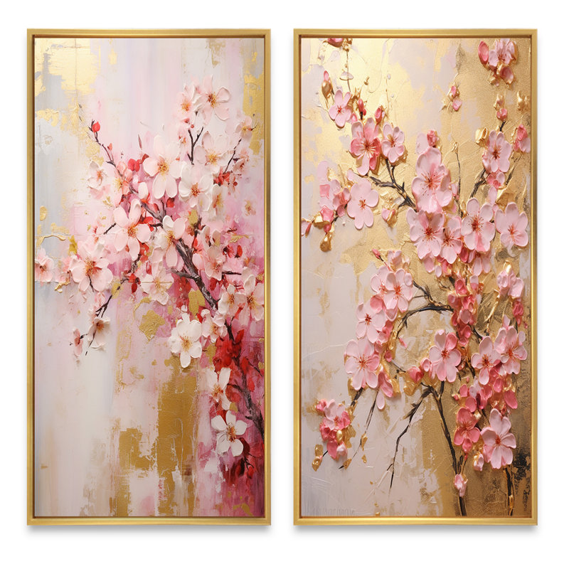 «Apple Blossom Harmony II», 2 pièces sur toile, Encadrement doré, H 40 po x l 40 po