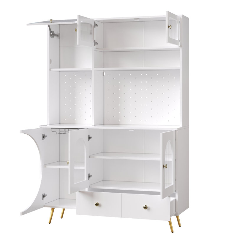 176 cm H Glass Standard Pantry / Tall Cabinet, White