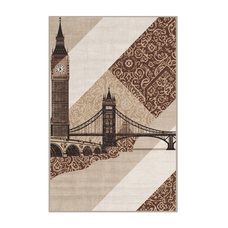 Machine Washable Paxon Classic Oriental Rug in Beige – Beige Binding, 6 x 9