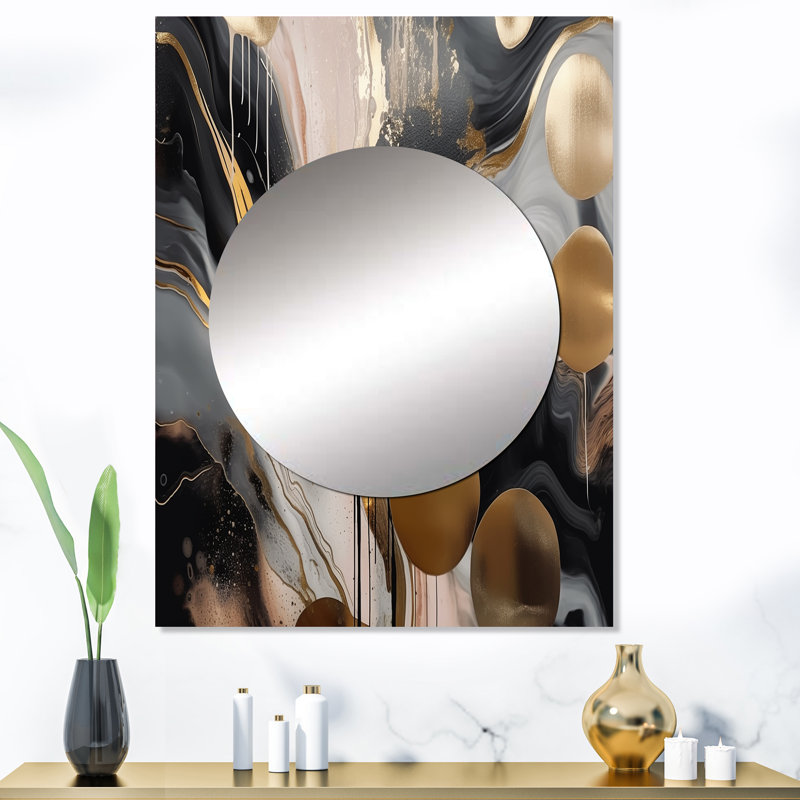 Marbre captivant gris et or Zenita - miroir en marbre, miroir mural moderne unique, impression d'art en métal, 40 po x 30 po