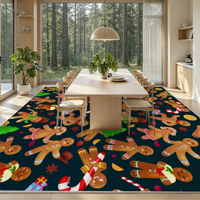 Tapis d'intérieur blanc lavable à la machine, motif biscuits de Noël, Rectangle 79 po x 118 po