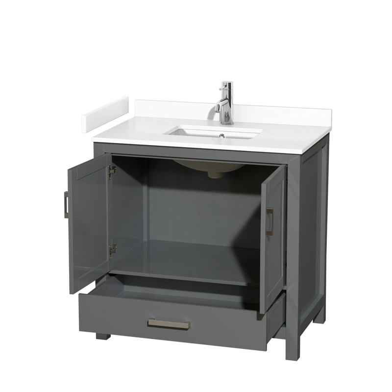 Sheffield 30" No Mirror Bathroom Vanity Set, White Cultured Marble, Dark Gray, 36"