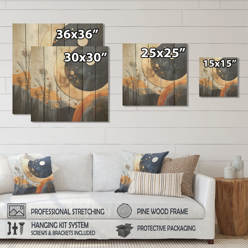 Yellow And Black Landscape Symphony IV - Abstract Landscape On Wood Print, 25" H x 25" W