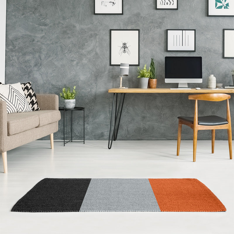 Tapis noir/gris/orange tissé à plat Baltimore, Rectangle 8 pi x 10 pi