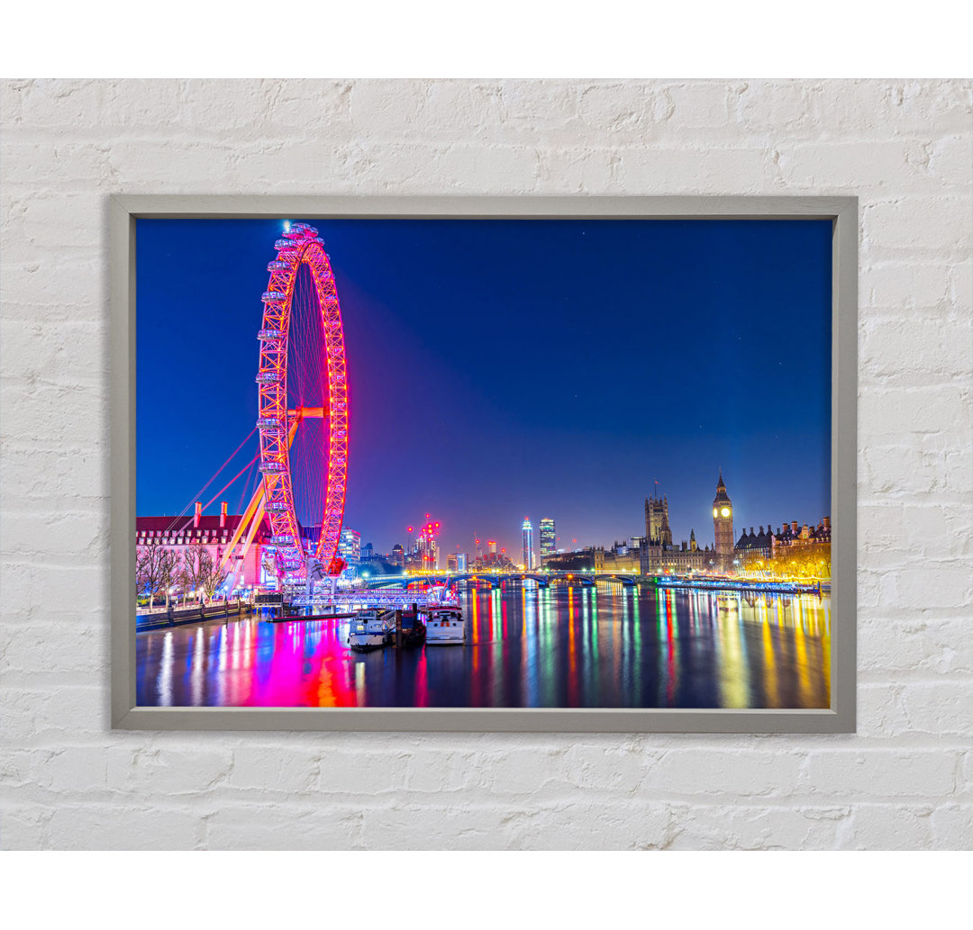 London Eye Rainbow Thames At Night - Single Picture Frame Kunstdrucke auf Leinwand