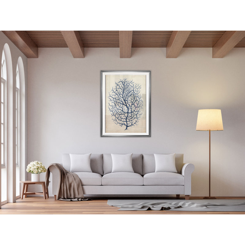 « indigo corail i », impression, H 24 po x l 20 po x P 1,5 po, Cadre argenté