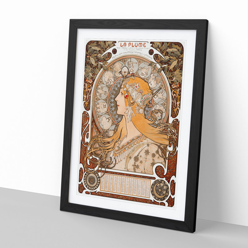 The Zodiac Vol.2 by Alphonse Mucha - Picture Frame Painting, 90cm H x 65cm W x 2cm D, Black