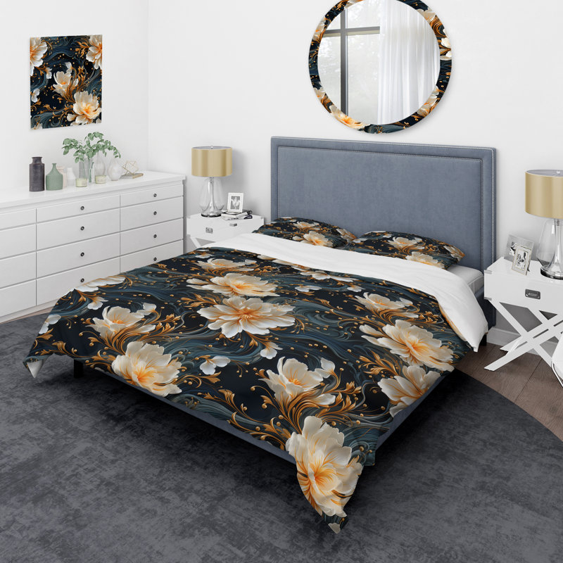 Ensemble de housse de couette blanc et or Astral Marble Radiance, Housse de couette pour grand lit et 2 taies décor