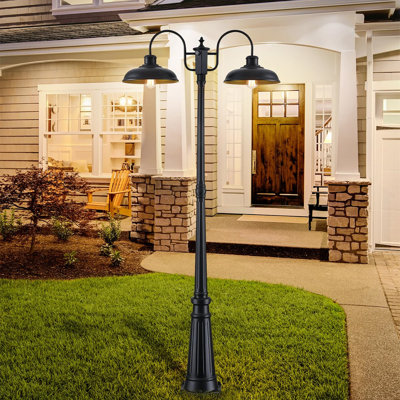 Dusk To Dawn Outdoor Lamp Post Light, 2-Head Hardwired Fixture