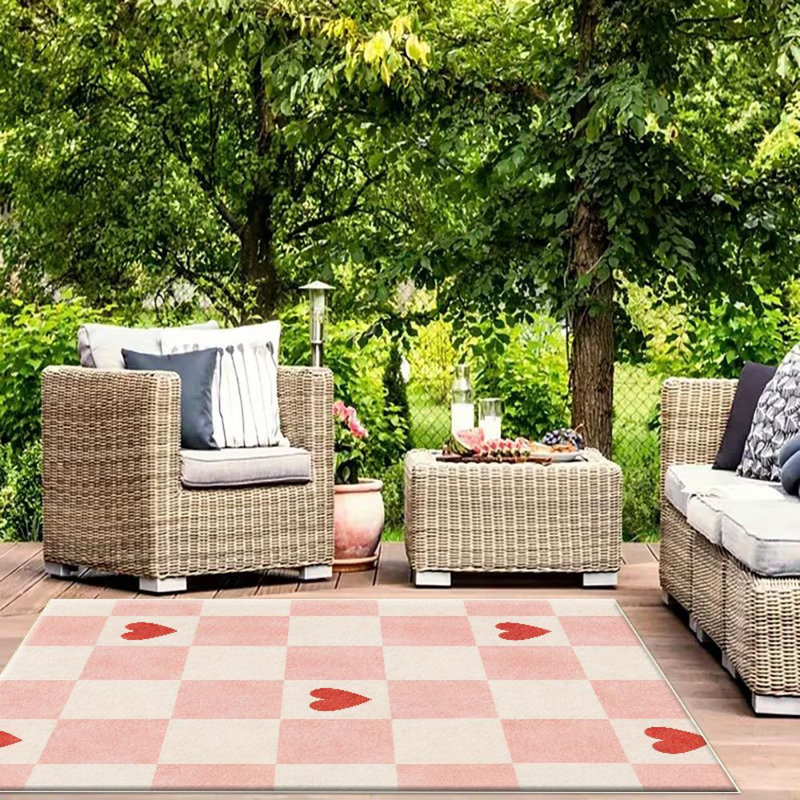 Checkered Heart Area Rug, Soft And Lightweight, Suitable For All Seasons, Easy To Maintain And Easy To Clean, Machine Washable Carpet Floor Mat, Suitable For Living Room, Bedroom, Hallway, Balcony, Office, Room Decor, Home Decor, Outdoor Decor