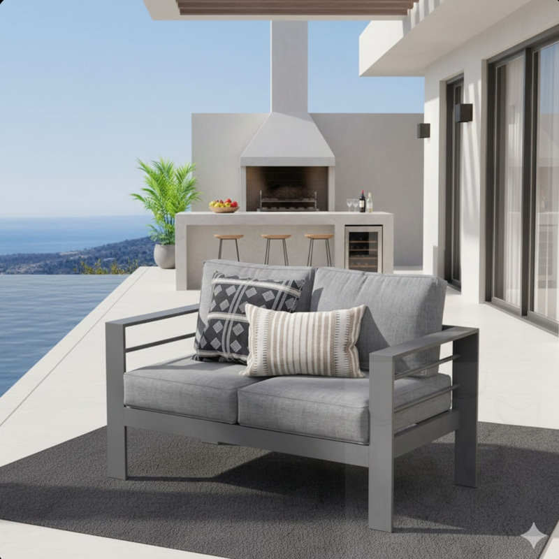 Canapé de patio 2 places avec coussins, Grey, Gris