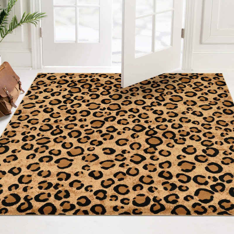 Tapis brun clair à imprimé animal Testerman, Square 5'3"