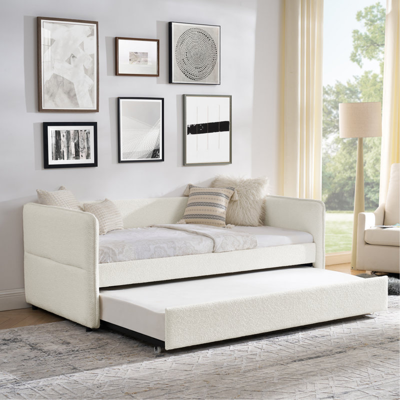 Daybed With Trundle Upholstered Tufted Sofa Bed, Twin Size, Boucle Fabric, Beige (83"X43"X29.5"), Twin