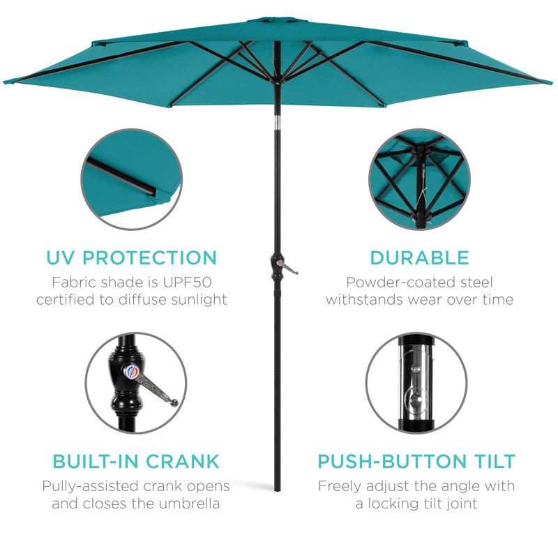 Shovon 10ft Outdoor Steel Market Patio Umbrella w/ Crank, Tilt Push Button, 6 Ribs, Cerulean