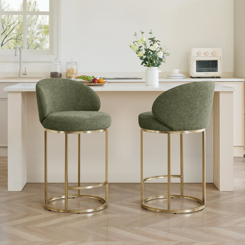 Swivel Upholstered Counter Stool, Moss Green Seat/Light Bronze Frame, 2