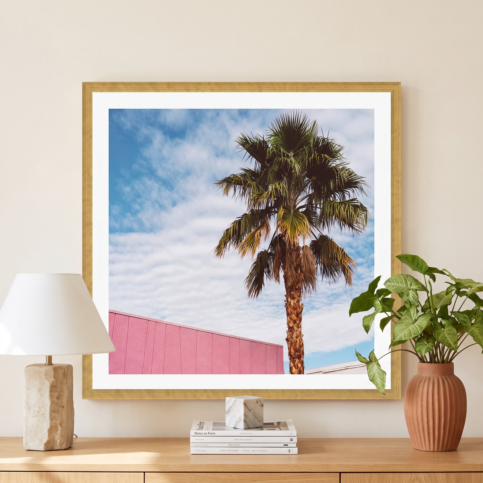 Palm Springs Vibes Photo Print, Gold Single Picture Framed, Yes, 30" H x 30" W x 0.75" D