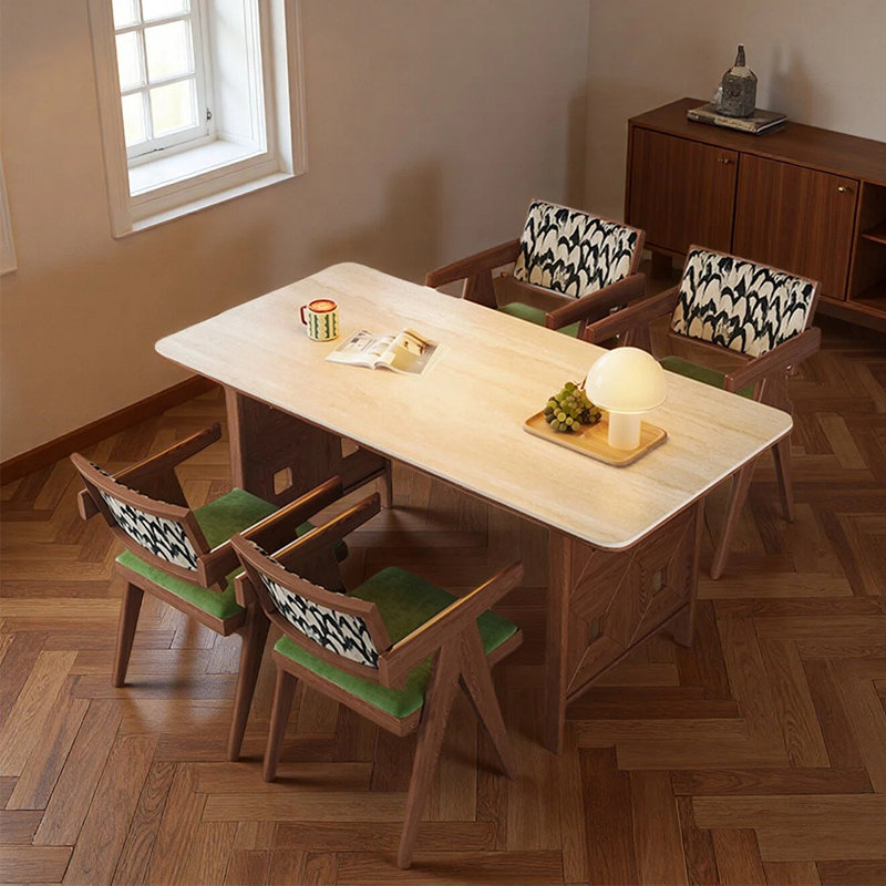 Ensemble de table de salle à manger en pierre frittée de style rétro, 5 pièces: table, 4 chaises
