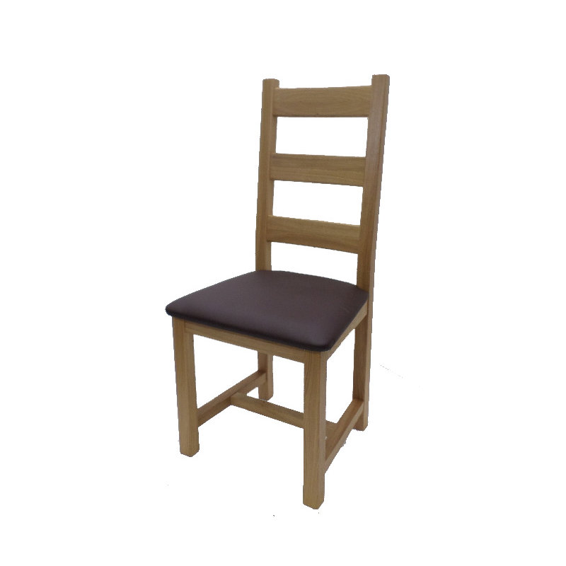 Marley 48cm H Genuine Leather Upholstered Ladder Back Dining Chair, Natural